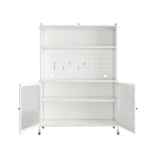 Contemporary Kitchen Pantry Cabinet With Glass Doors, Adjustable Shelves, Steel - Brushed Nickel