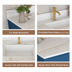 42" Modern Solid Wood Bathroom Vanity with Sink, 43" Carrara