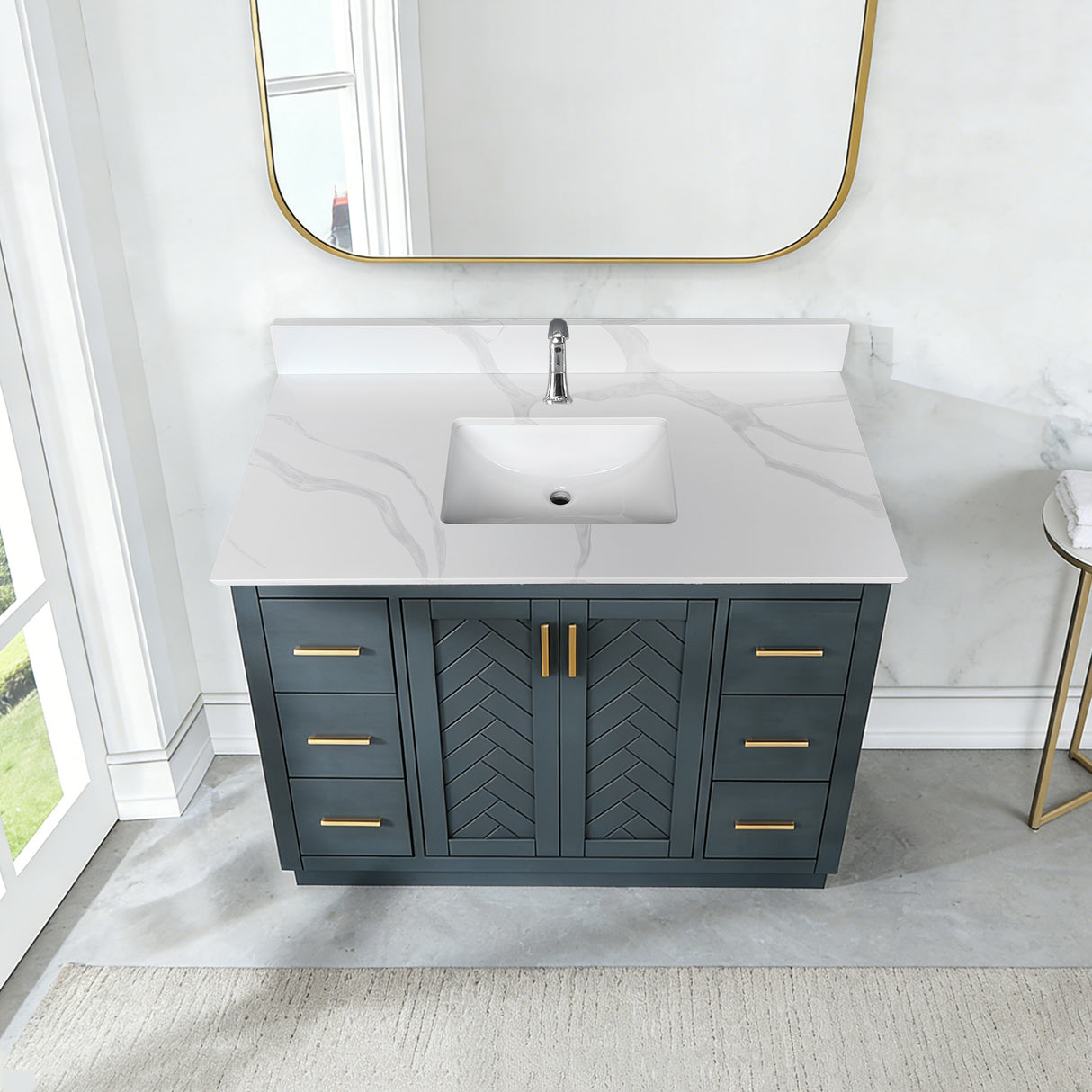 43-inch Quartz Bathroom Vanity Top with Undermount Single Bowl Sink