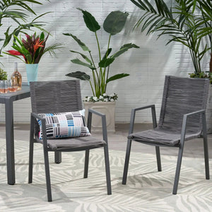 Outdoor Modern Aluminum Dining Chair Set With Rope Sea (Set of 2) - Best Buy Furniture