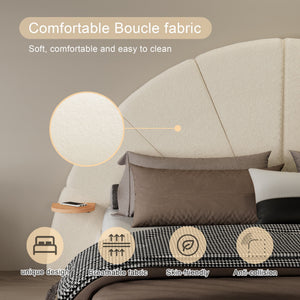 Queen Arched Bed With Small Table, Floor Standing Design - Beige