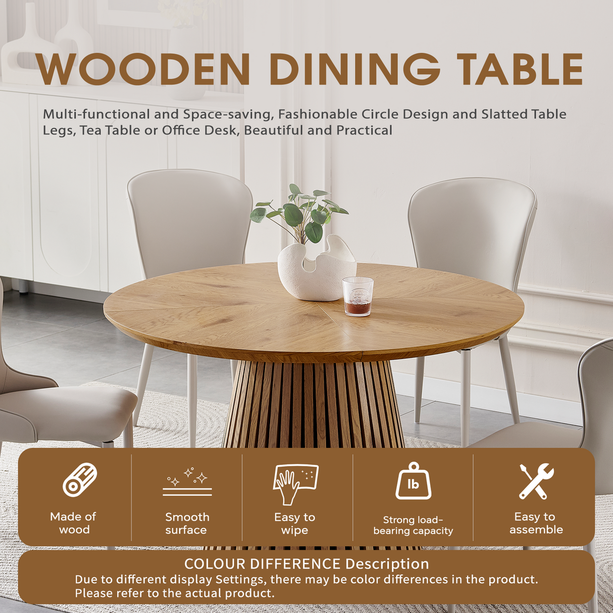 Wooden Dining Table - Modern Round Design for Versatile Use