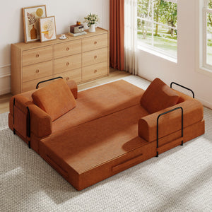 Convertible Sleeper Sofa Bed With Cylindrical Pillow, Fixed Shape Frame
