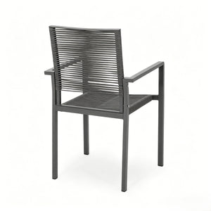 7-Piece Aluminum & Woven Rope Outdoor Patio Dining Set, Grey & Black