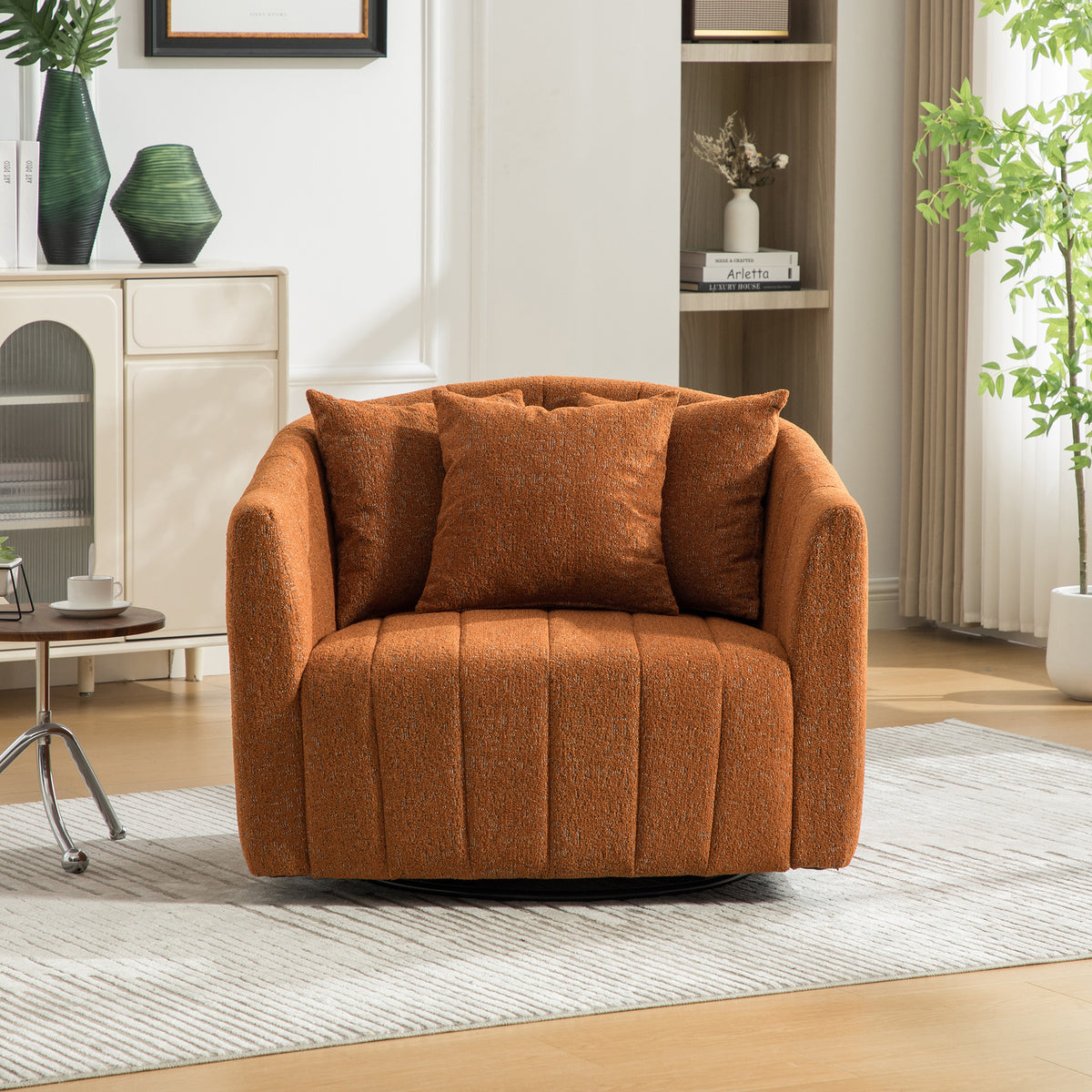 39"W Upholstered Oversized 360° Swivel Accent Barrel Chair