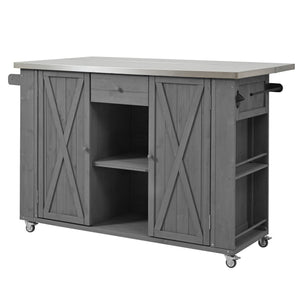 Outdoor Kitchen Island With Stainless Steel Top, Ample Storage Space, Towel And Spice Racks And A Bottle Opener