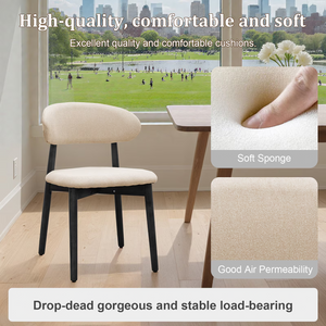 Beige Cotton-Linen Fabric Upholstered Dining Chair