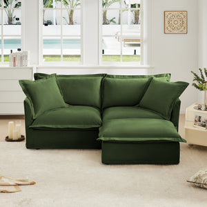 Slipcovered Sectional 2 Seater Sofa Couch with Convertible Ottoman
