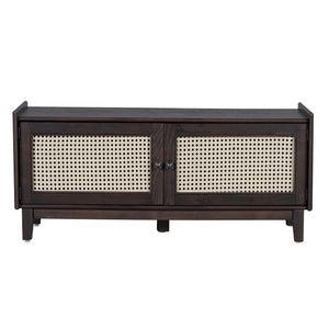 TREXM Boho Rattan Entryway Bench with Storage