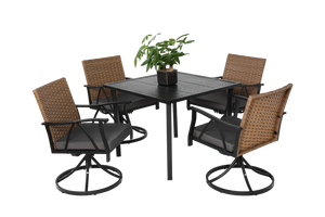 5 Piece Patio Dining Set for 4 with Swivel Rocker Chairs and Steel Table Top
