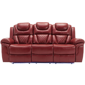 3 Pieces Recliner Sofa Sets Home Theater Seating Manual Recliner Chair With Center Console And LED Light Strip For Living Room