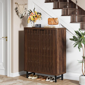 6 Tier Shoe Cabinet With Louvered Doors