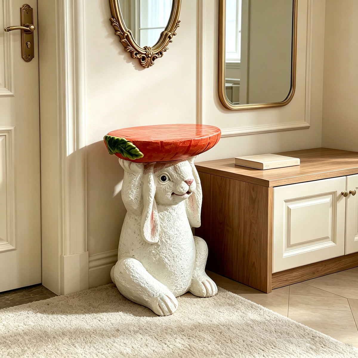 Resin Bunny Side Table with Carrot Top