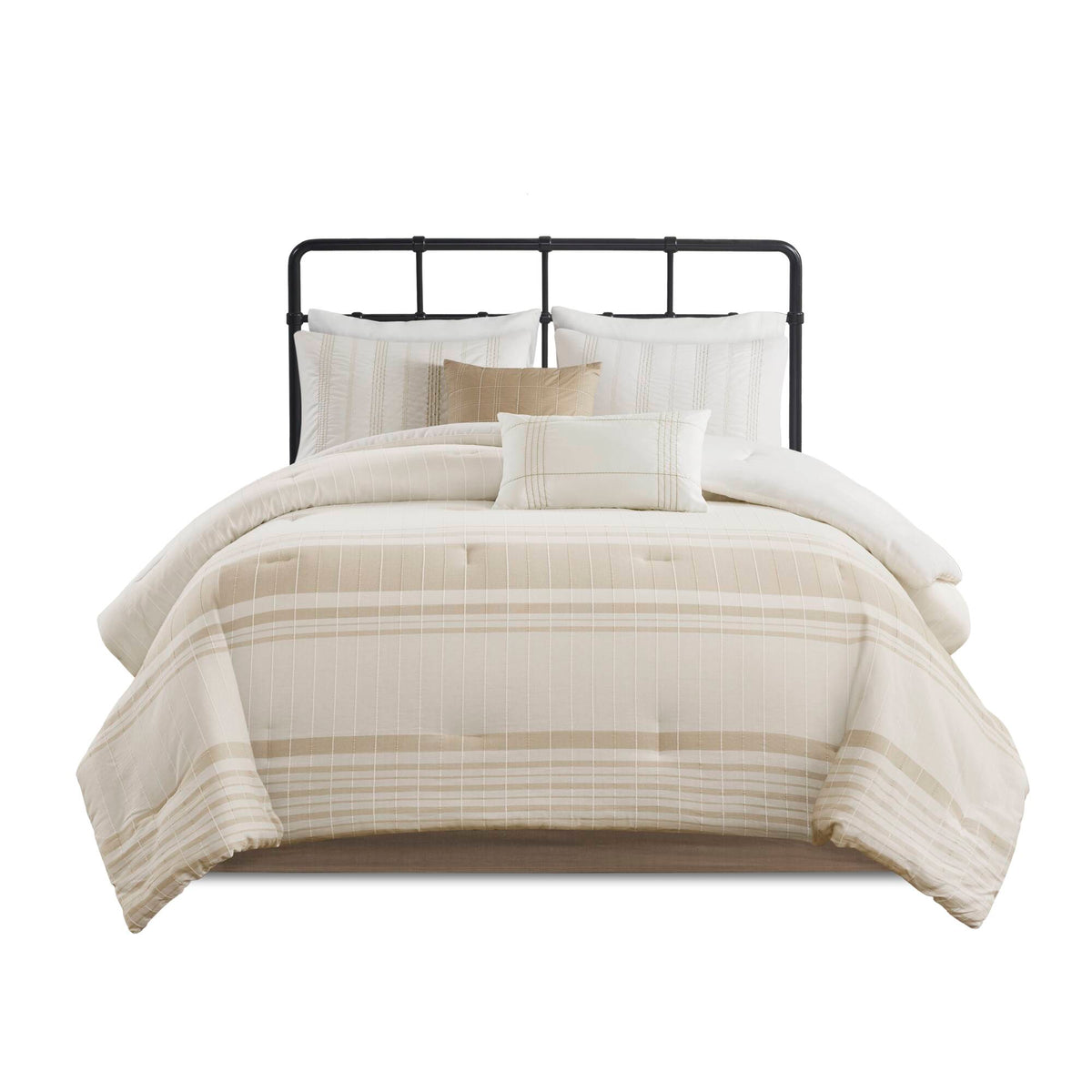 Cal King Cotton Jacquard Oversized Comforter Set with Decorative Pillows - White