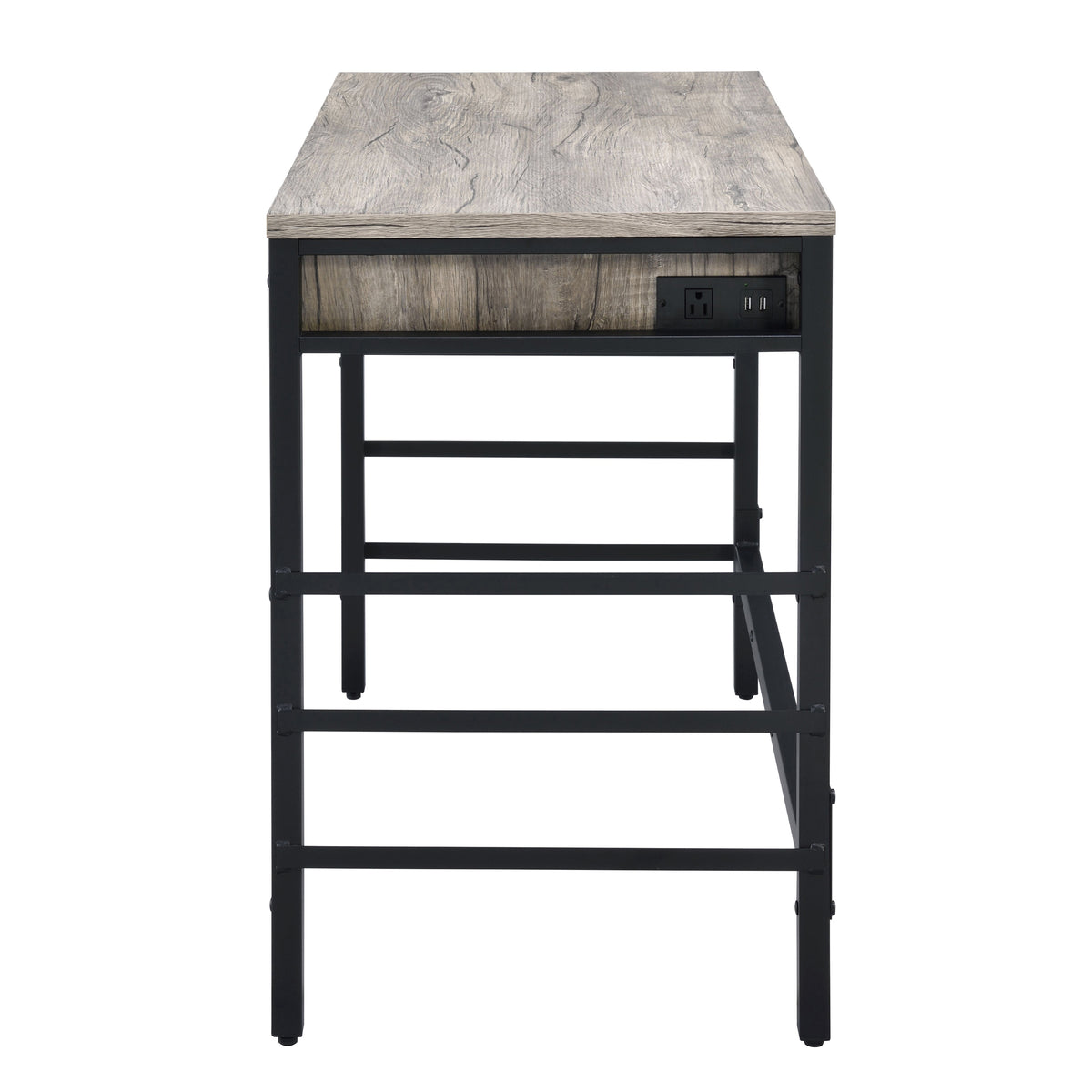 Light Weathered Writing Desk with Storage Drawers and USB Ports - Light Weathered Oak