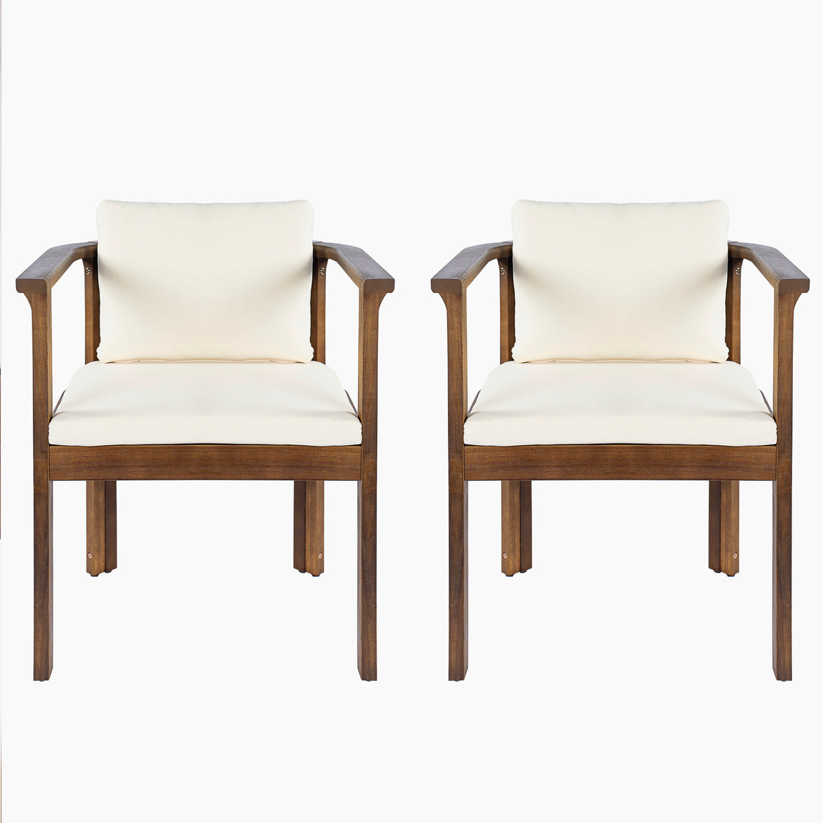 Outdoor Dining Chair Set of 2 with Curved Acacia Wood Arms