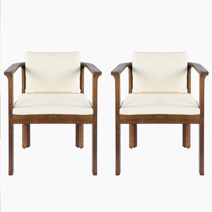 Outdoor Dining Chair Set of 2 with Curved Acacia Wood Arms