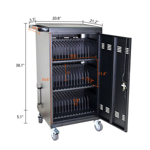 45 Bay Mobile School Charging Cart Station For Chromebook, Tablet And Laptop Computer With Power Strip Included - Black