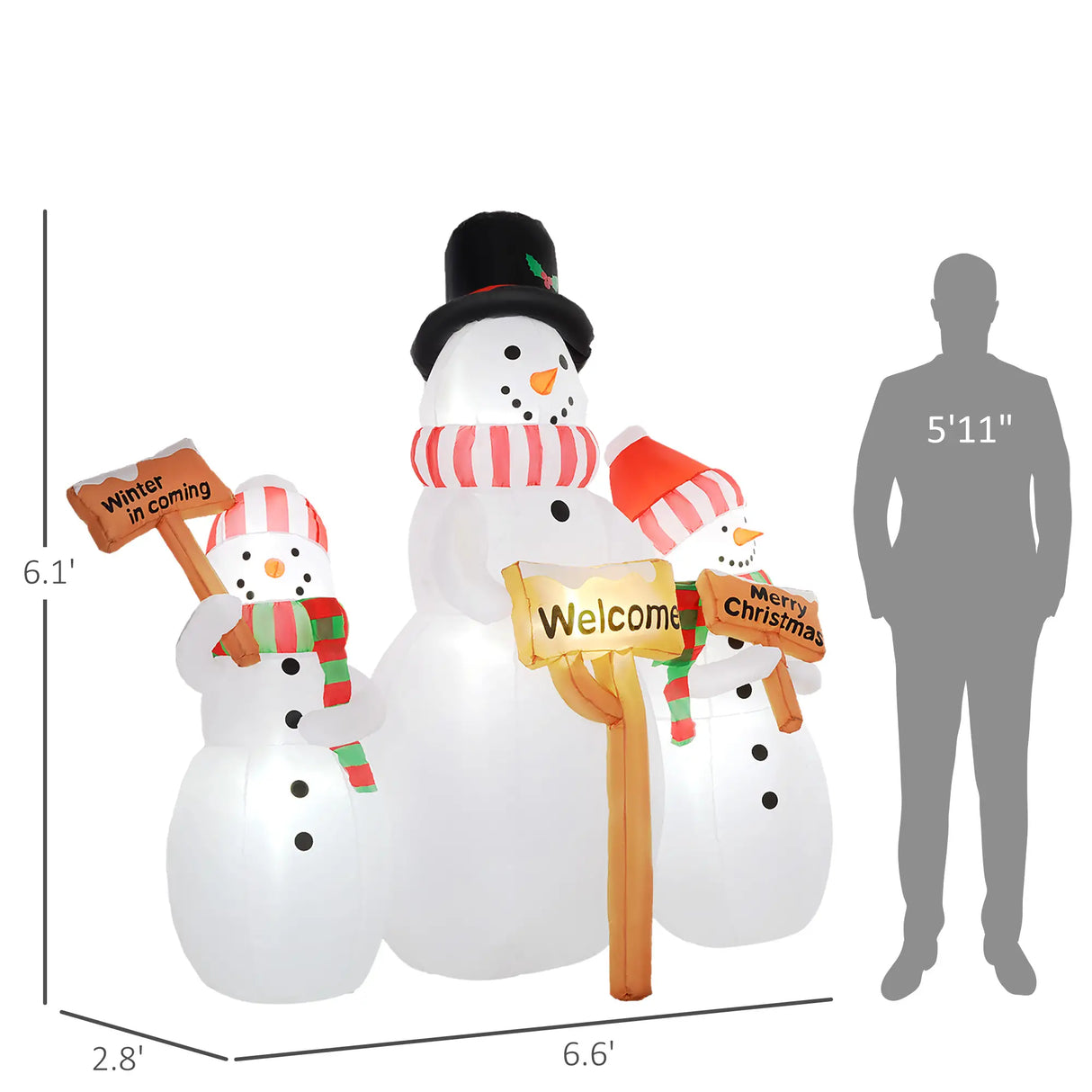 6.1' Inflatable Outdoor Christmas Display - Three Snowmen