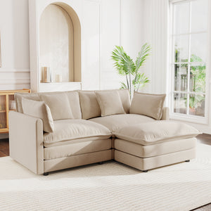 Chenille Two-Seater Sofa with 1 Footrest, 2 Seater L-Shaped Sectional with Ottoman