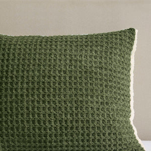 3 Pieces Full/Queen Waffle Knit Chenille Comforter Set in Olive