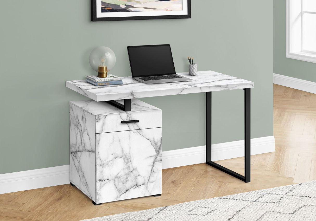 Computer Desk, Home Office, Laptop, Left, Right Set-Up, Storage Drawers, Work, Marble Look Laminate, Contemporary, Modern - White - Best Buy Furniture