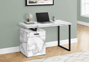 Computer Desk, Home Office, Laptop, Left, Right Set-Up, Storage Drawers, Work, Marble Look Laminate, Contemporary, Modern - White - Best Buy Furniture