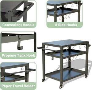 3-Shelf Outdoor Grill Table with Wheels