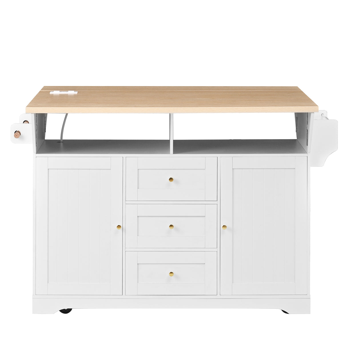Large Kitchen Island with 2 Drop Leaf and Power Outlet