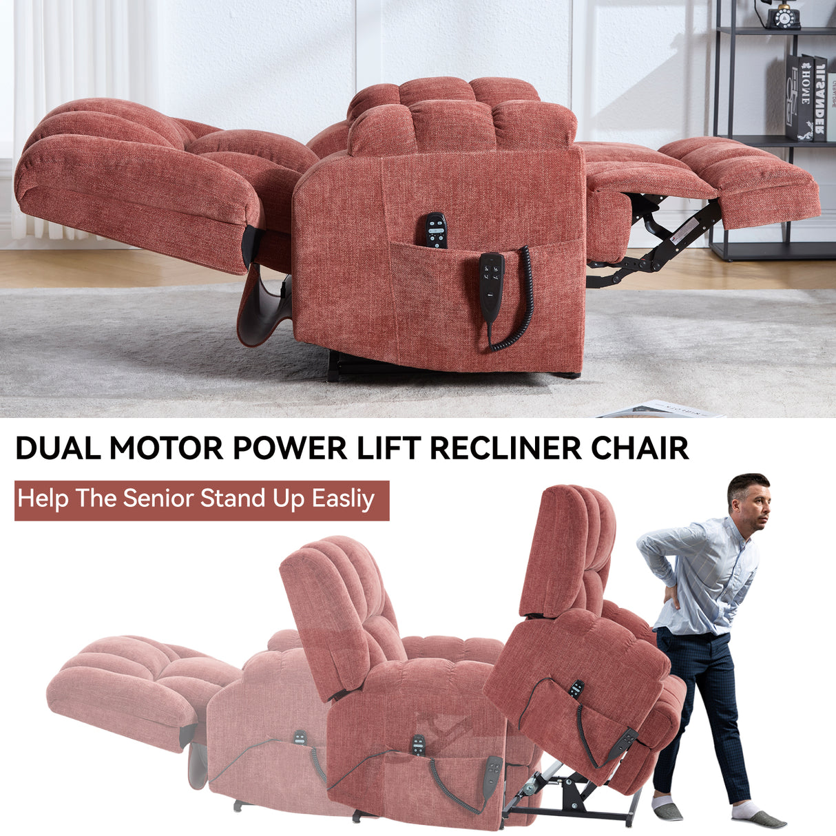 Dual Motor Heat Massage Electric Power Lift Recliner