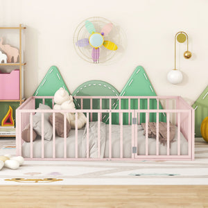 Metal Floor Bed Frame With Fence And Door