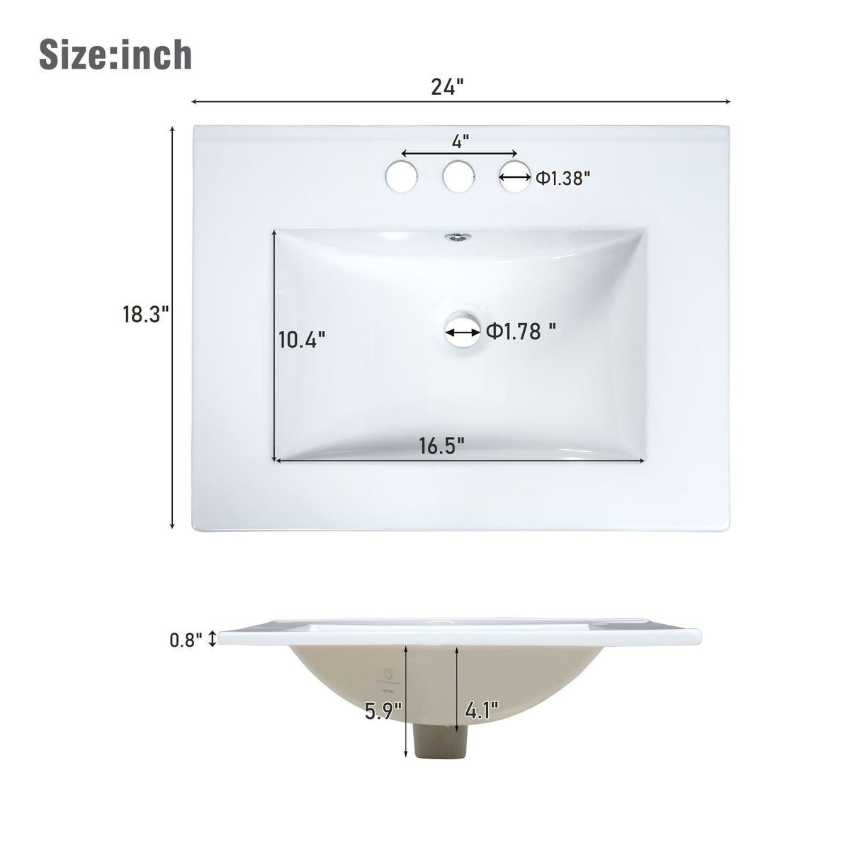 Bathroom Vanity With Integrated Undermount Ceramic Sink, 2 Doors And 1 Drawer, Soft Close Hinges