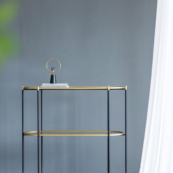 3 Tier Metal Console Table, Mirrored Shelf - Golden Black