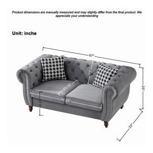 Chesterfield 3 And 2 Seater Upholstery Sofa With Roll Armrest & Nailhead Fabric Couch