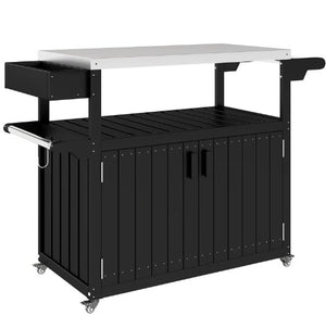 Outdoor Bar Cart with Storage and Stainless Steel Top