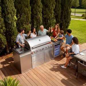 Outdoor Kitchen Island 82.5 Inch 6-Burner Propane Gas BBQ Grill