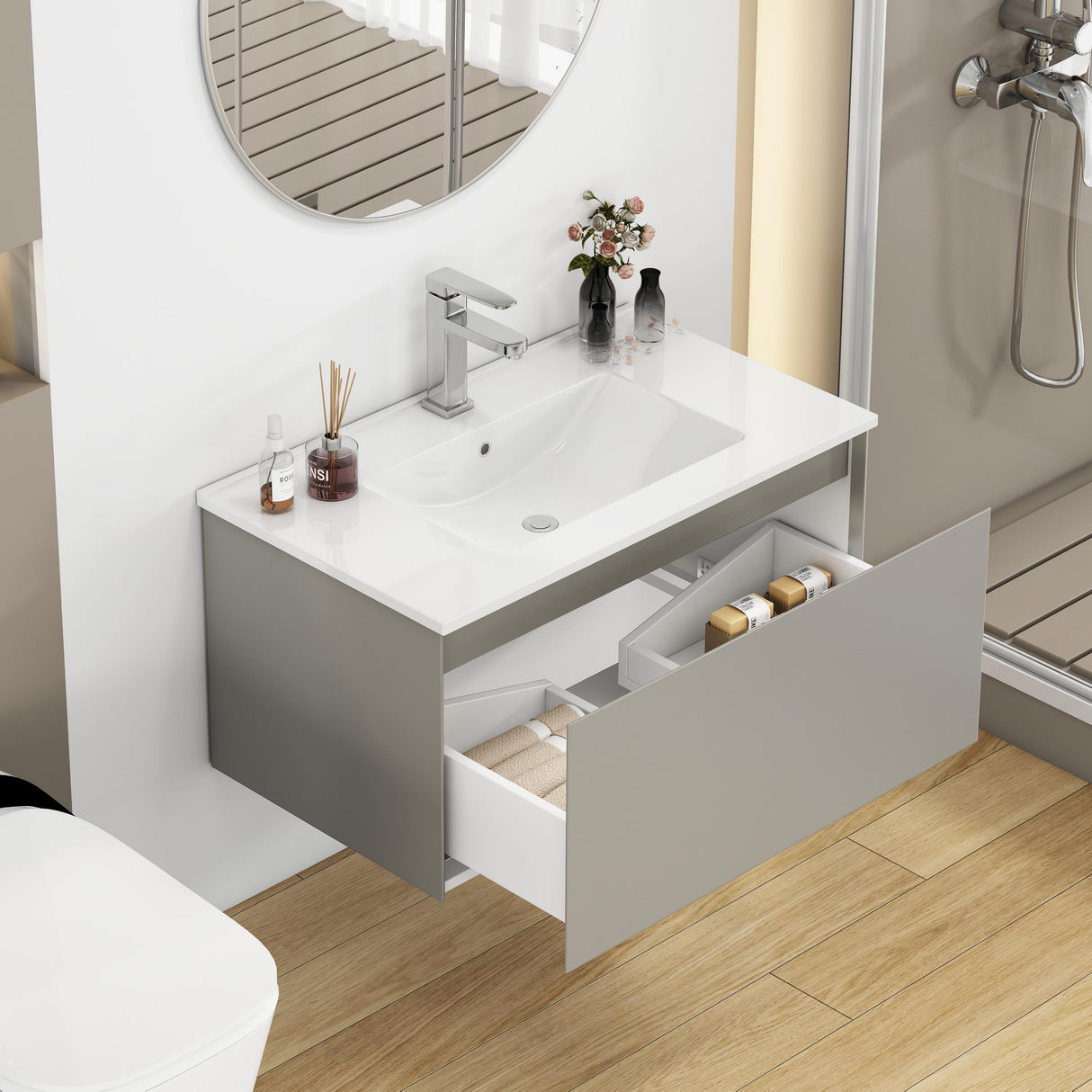 32-Inch Wall-Mounted Bathroom Vanity with Soft-Close Drawer