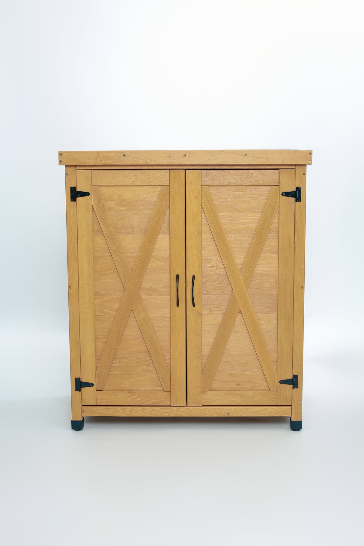 Potting Bench with Storage Cabinet and Metal Table Top for Outdoor Patio