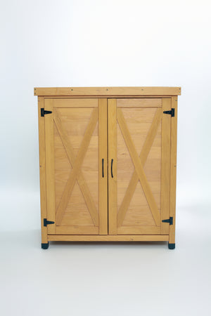 Potting Bench with Storage Cabinet and Metal Table Top for Outdoor Patio