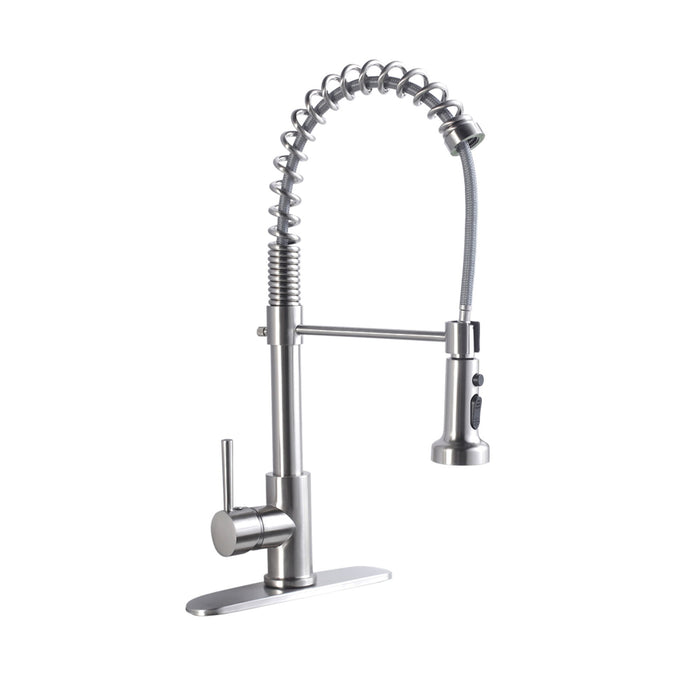 21" Commercial Kitchen Faucet with Dual Function Pull Down Sprayhead - Brushed Nickel