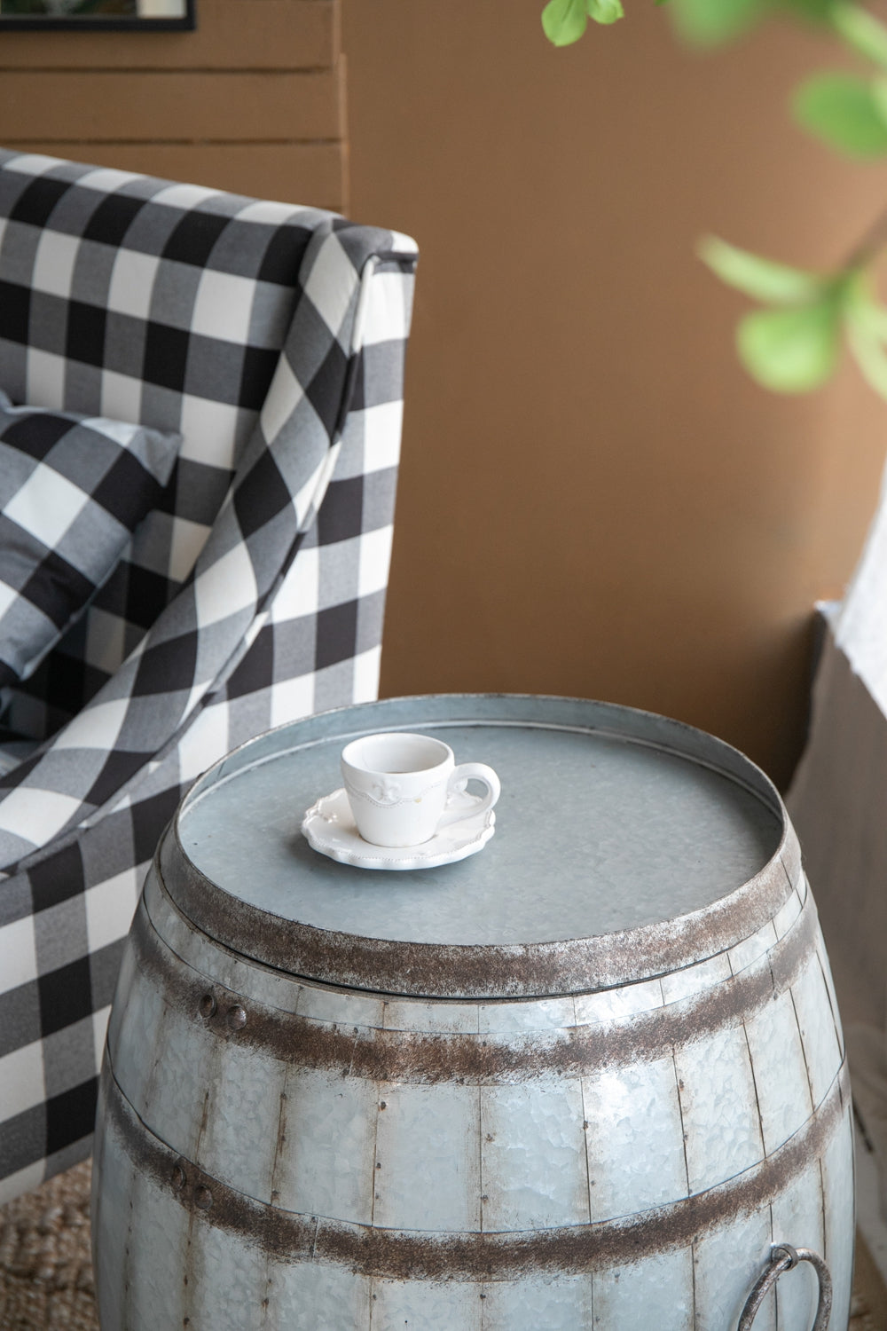 Galvanized Drum Side Table with Removable Lid - Gray