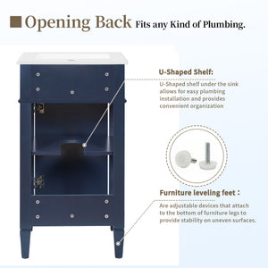 French Style Bathroom Vanity With Sink, Soft-Closing Door, Adjustable Shelf, Rectangular Design