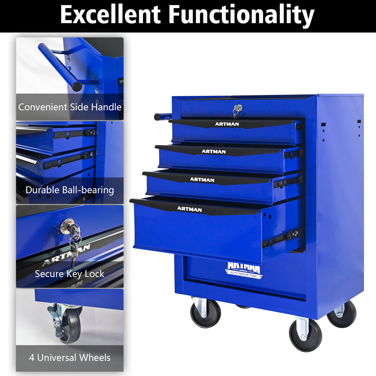 5-Drawer Rolling Metal Tool Chest - Purple