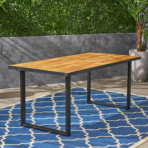 Outdoor Dining Table With U Shape Legs And Slat Top Table - Teak - Best Buy Furniture