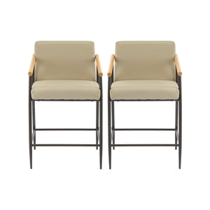 Mid Century Modern Counter Stool Set With Espresso Metal Frame - Khaki