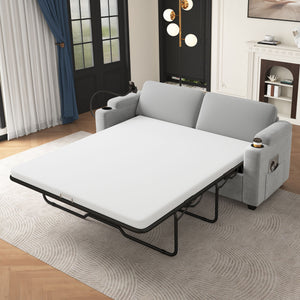 Sleeper Sofa Loveseat Sofa With Full Size Mattress, 2 USB Ports, 2 Cup Holders, 2 Side Pockets And Phone Holder