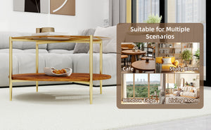 Luxurious Round Coffee Table with Gold-Tinted Tempered Glass Top