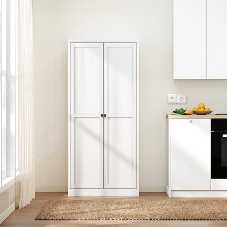 Metal Kitchen Pantry Cabinet With Adjustable Storage And 4 Heavy Duty Shelves - White