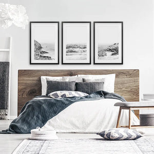 Coastal Black White Photography Set. Waves, Rocky Beach