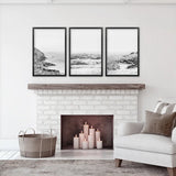 Coastal Black White Photography Set. Waves, Rocky Beach